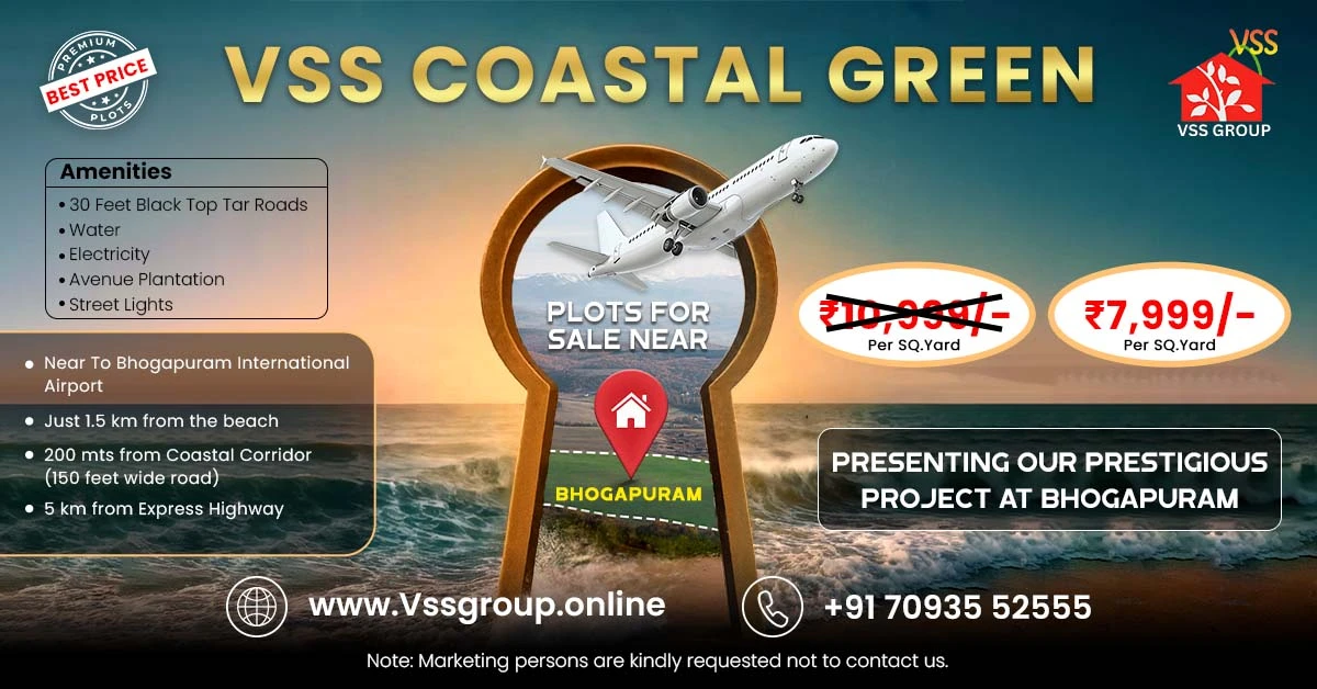 VSS Coastal Green - Premium Farm Land Plots Near Bhogapuram International Airport at ₹7,999 per Sq. Yard - Offer valid for first 15 bookings only